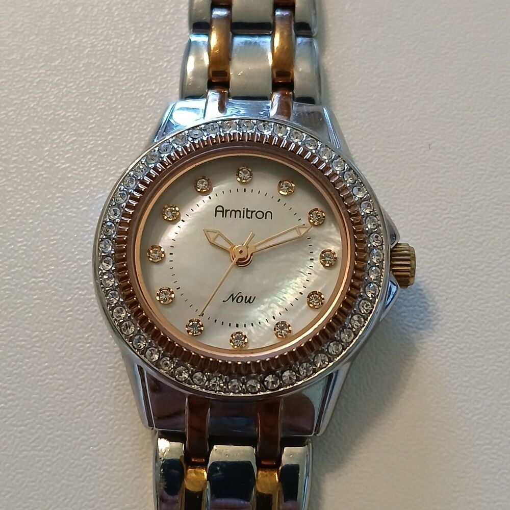 Armitron Now Women’s Two-Tone Crystal Accented Mother of Pearl Watch 75/5194TR